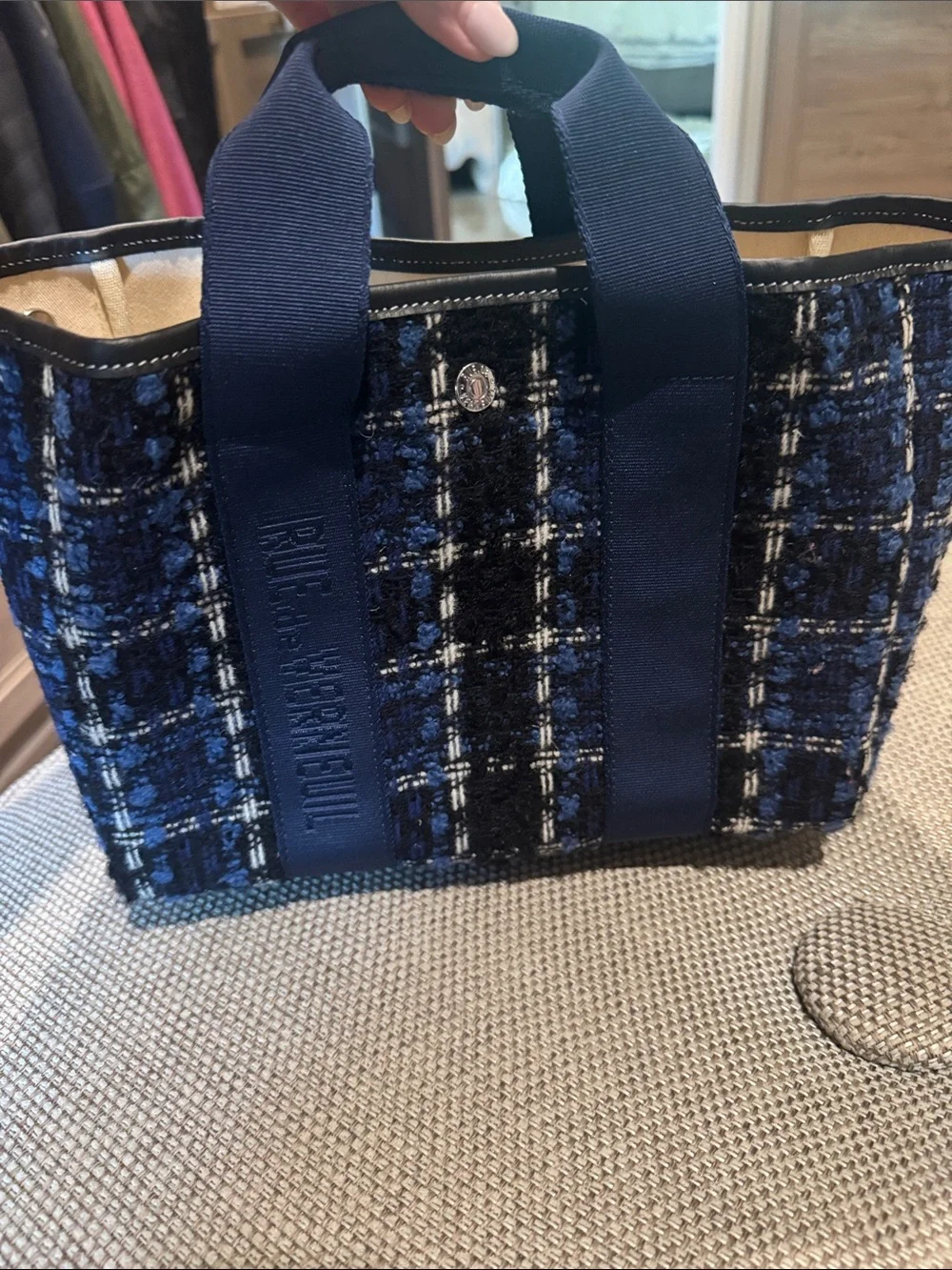 Small Blue Traversée Tweed Tote - Rue de Verneuil
